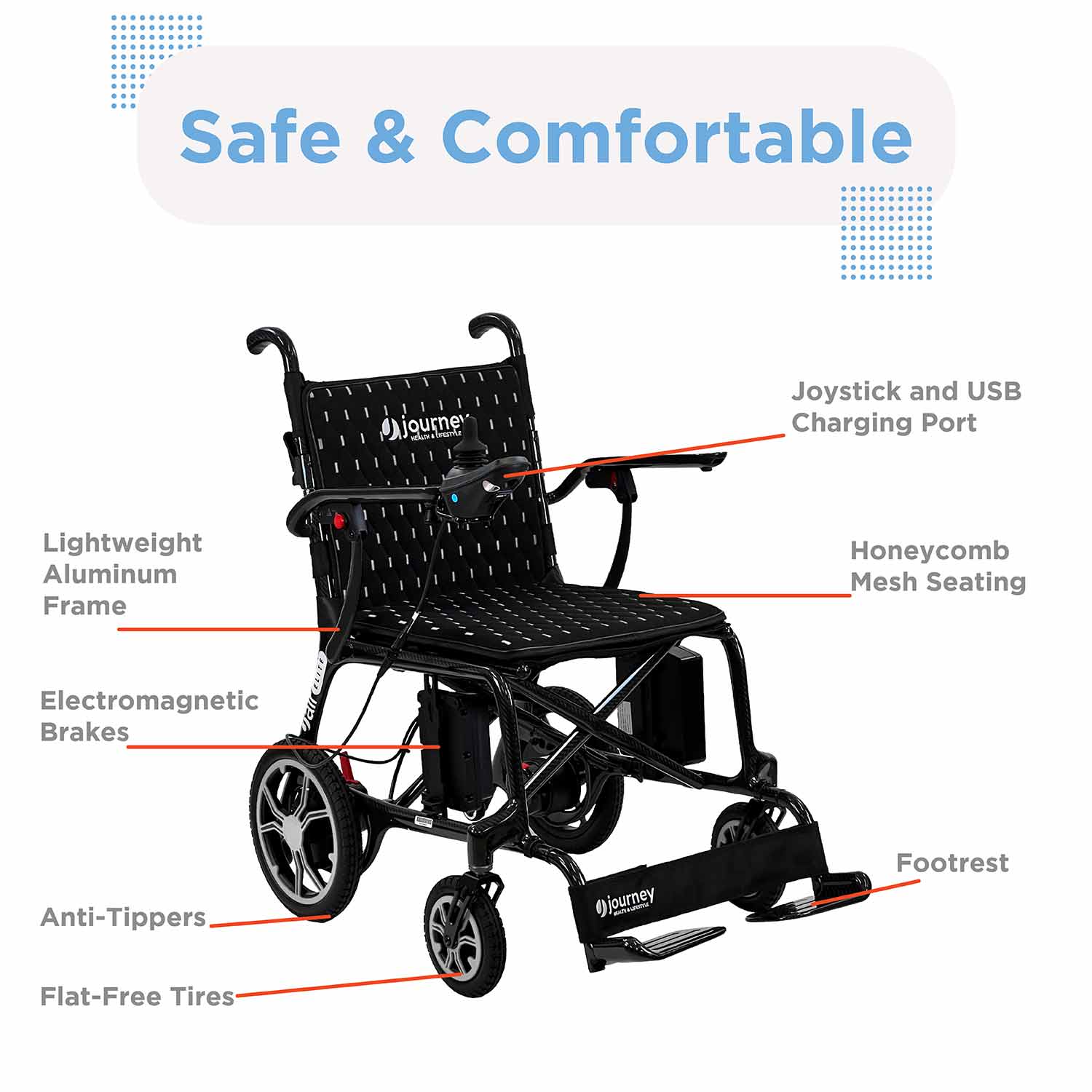 Journey Air Elite Lightweight Folding Power WheelChair with Carbon Fiber Frame