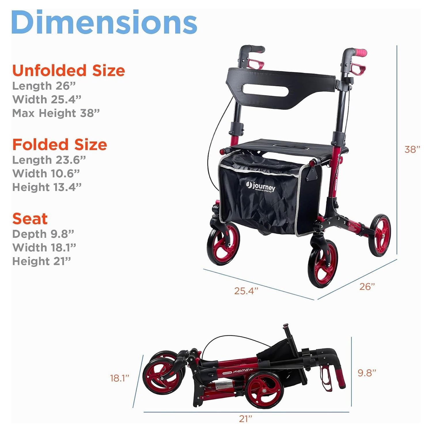 Journey UPWalker Breeze Rollator Walker 8973