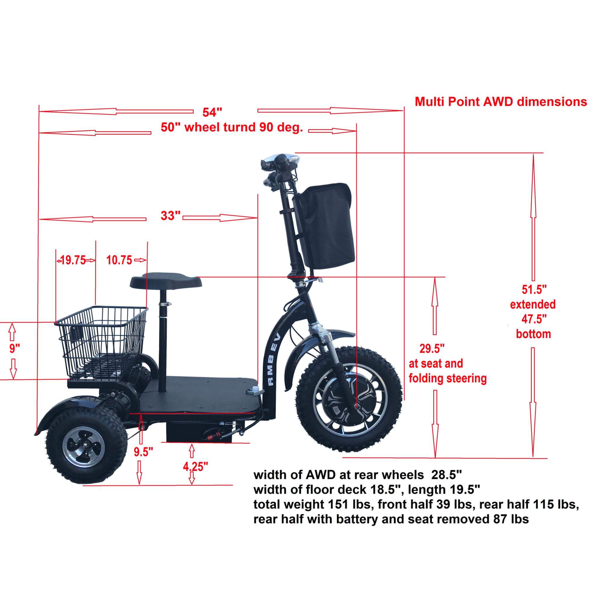 RMB Multi Point AWD All Wheel Drive Electric Trike